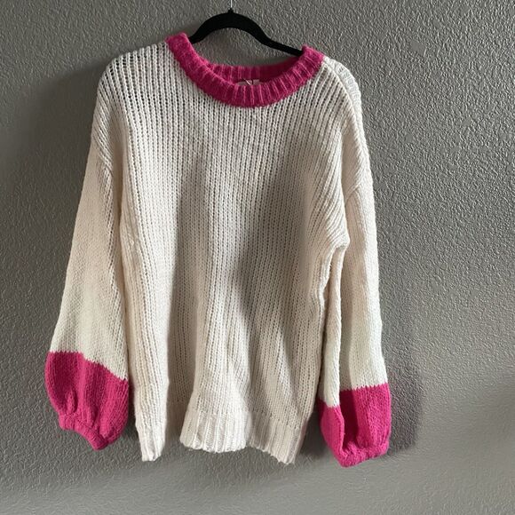 Lovers + Friends Sweater Womens Small Pink Cream Bliss Oversized Wool Alpaca - Picture 1 of 7